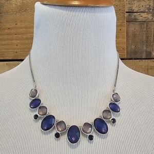 Nine West purple and blush pink faceted stone necklace in silvertone setting